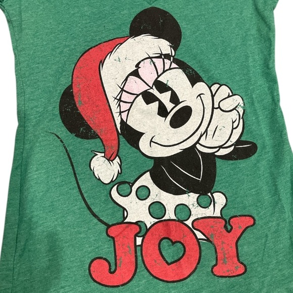 Women’s Small Disney Green Joy Santa Hat Minnie Mouse V Neck Tshirt - Picture 2 of 7